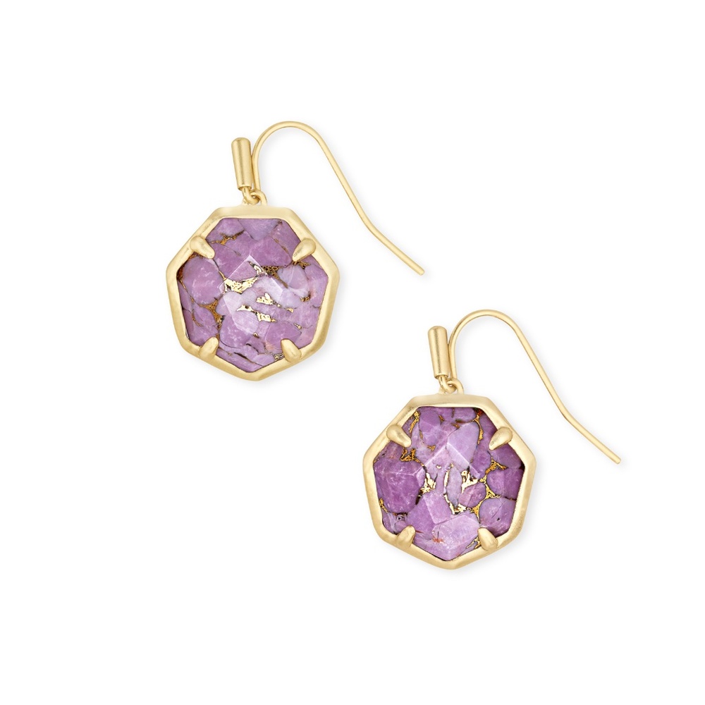 Cynthia Gold Drop Earrings In Bronze Veined Lilac